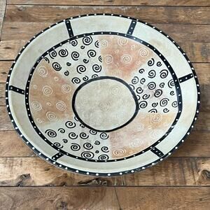 Vintage Hand Carved African Soapstone Kisii Bowl Dish Black & Pink Swirl Dotted